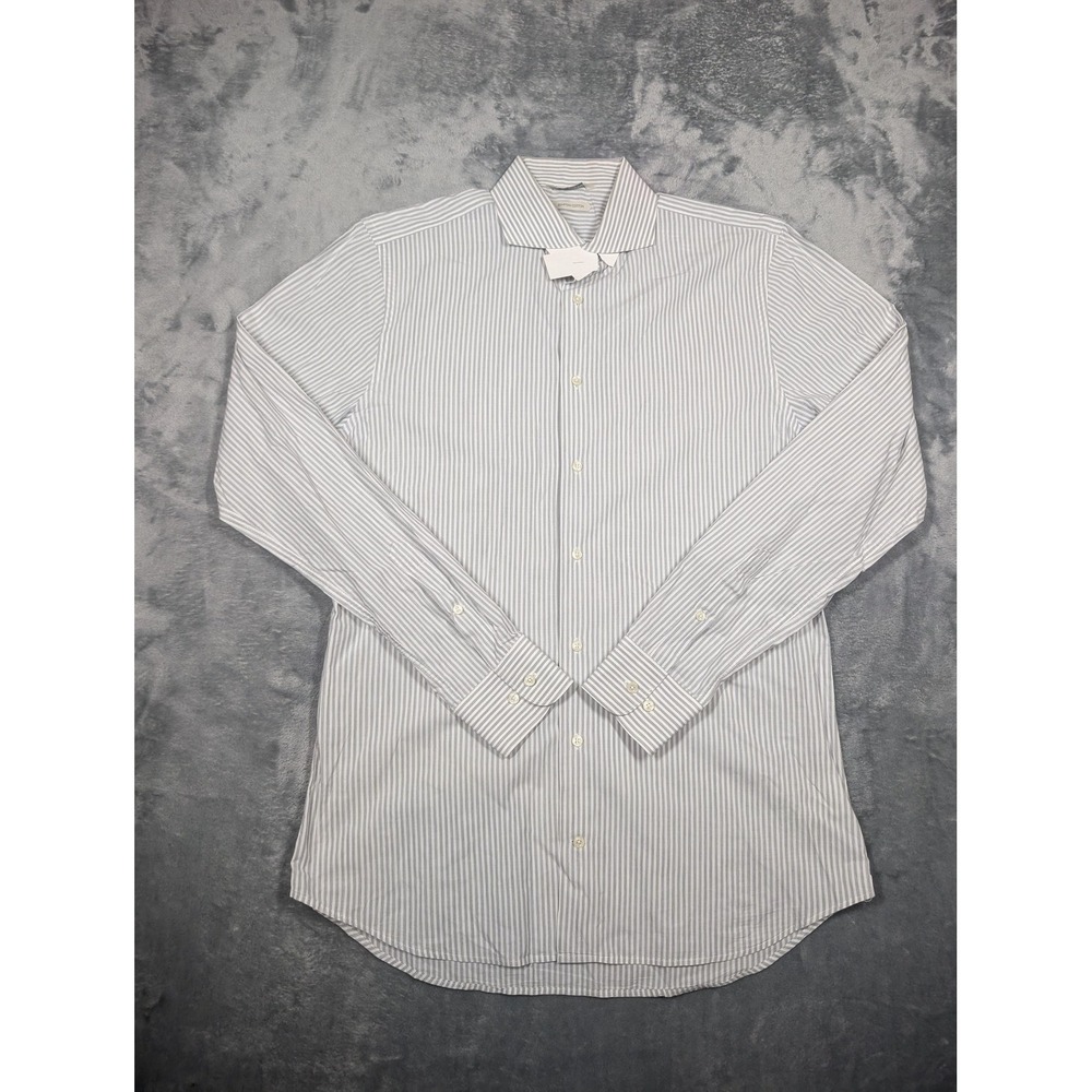 Suitsupply Shirt Mens 16.5 42 White Gray Stripe Egyptian Cotton Long Sleeve